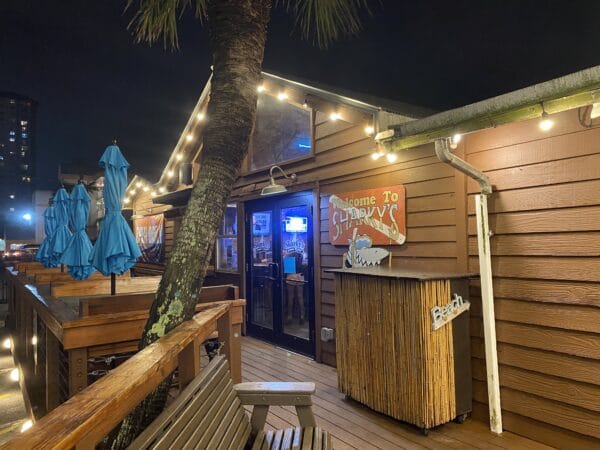 Sharky's Beachside Restaurant Bar Entrance at Night