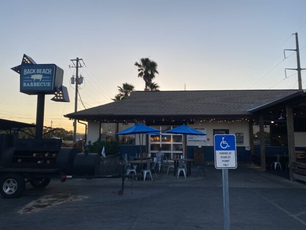 Back Beach BBQ Sign and Outdoor Seating